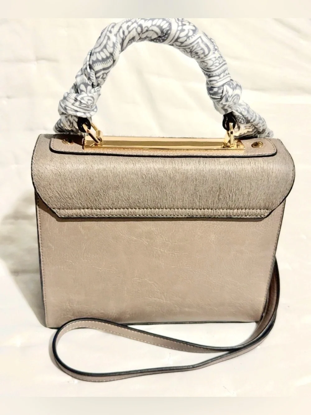 Dune London Taupe Gray Structured Satchel Crossbody Bag + Twilly